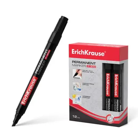 Erichkrause Marcador Permanente P-300 - Punta Biselada - para Escribir en Multiples Superficies - Color Negro | Ahorro Imprimien