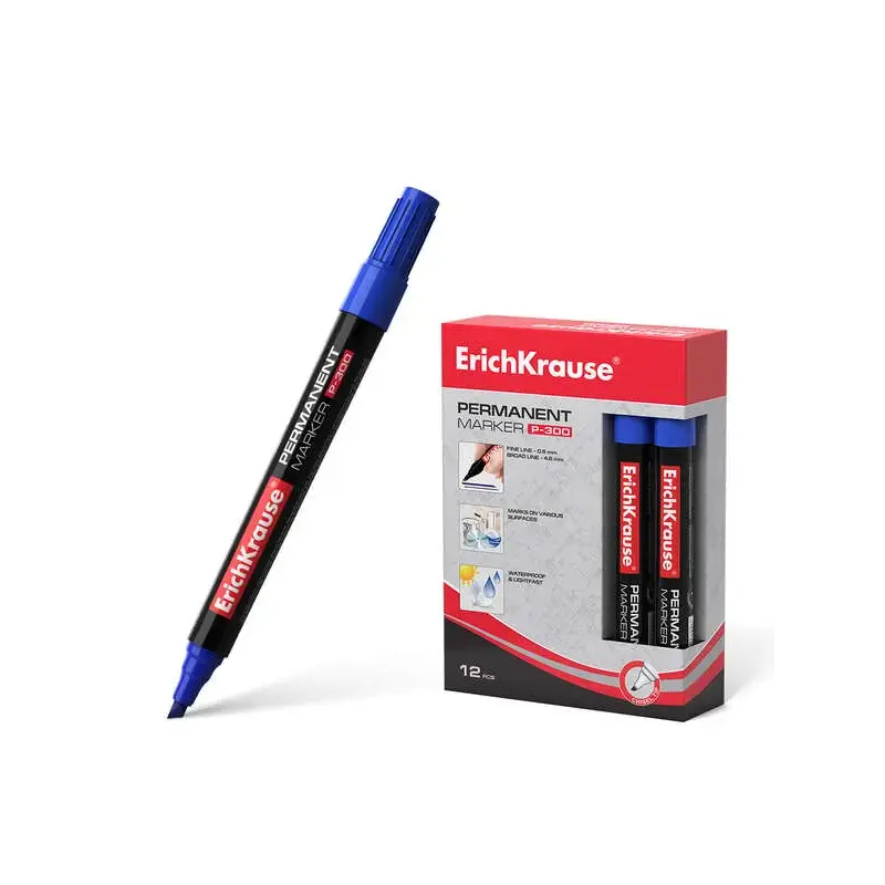 Erichkrause Marcador Permanente P-300 - Punta Biselada - Resistente al Agua y a los Rayos UV - Color Azul | Ahorro Imprimiendo