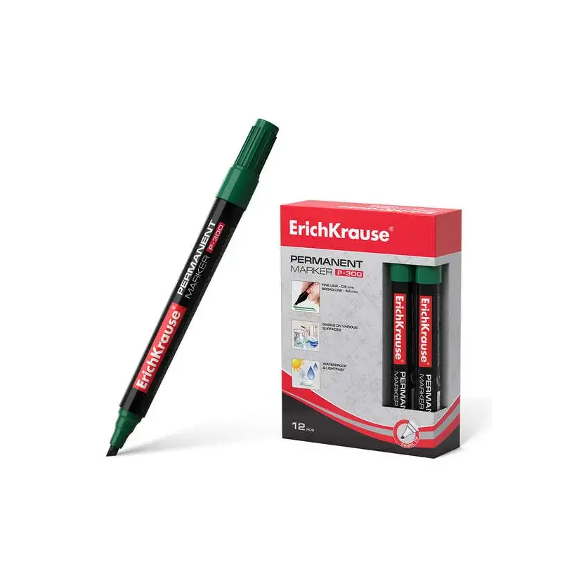 Erichkrause Marcador Permanente P-300 - Punta Biselada - Resistente al Agua y a los Rayos UV - Color Verde | Ahorro Imprimiendo