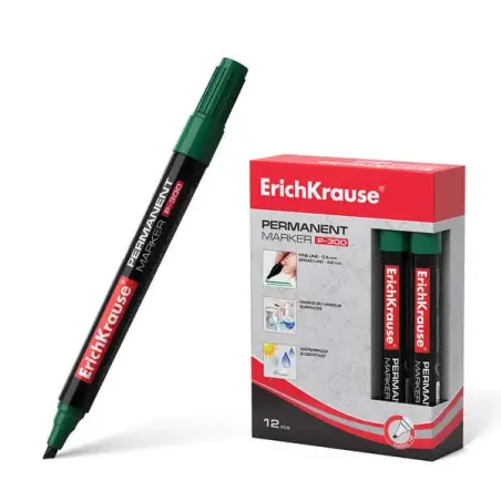 Erichkrause Marcador Permanente P-300 - Punta Biselada - Resistente al Agua y a los Rayos UV - Color Verde | Ahorro Imprimiendo