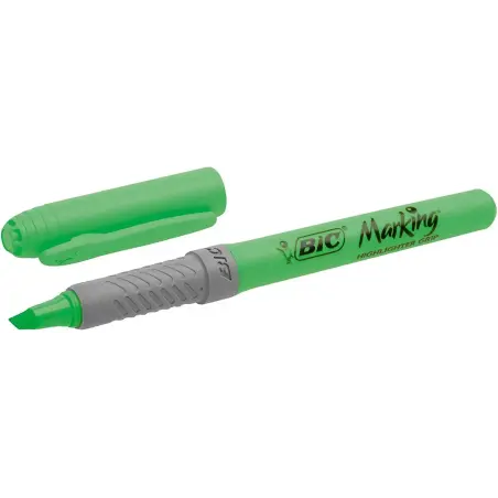 Bic Highlighter Grip Marcador Fluorescente - Tinta con Base de Agua - Punta Biselada - Trazo entre 1.60 y 3.30 mm - Color Verde