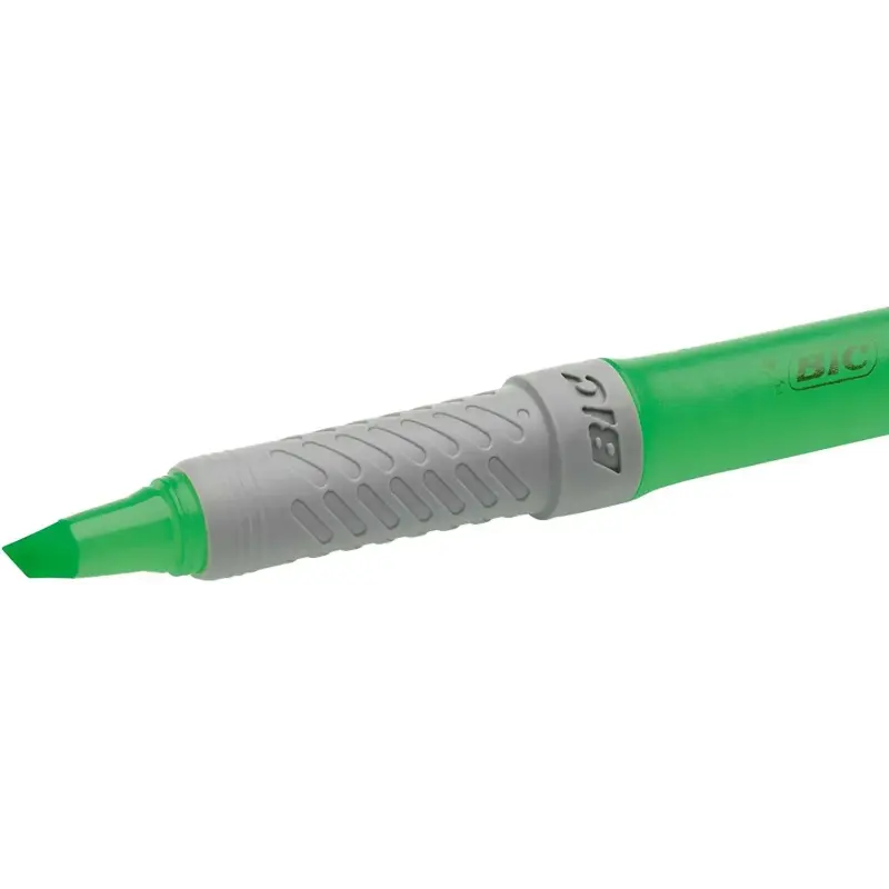 Bic Highlighter Grip Marcador Fluorescente - Tinta con Base de Agua - Punta Biselada - Trazo entre 1.60 y 3.30 mm - Color Verde