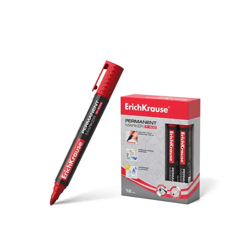 Erichkrause Marcador Permanente P-400 - Punta en Forma de Bala - Resistente a Multiples Superficies - Color Rojo | Ahorro Imprim