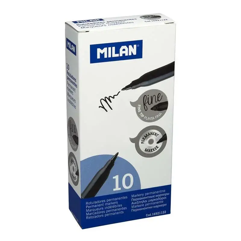 Milan Rotuladores Permanentes Punta Fina - Punta 2mm - Tinta a Base de Alcohol - Color Negro | Ahorro Imprimiendo