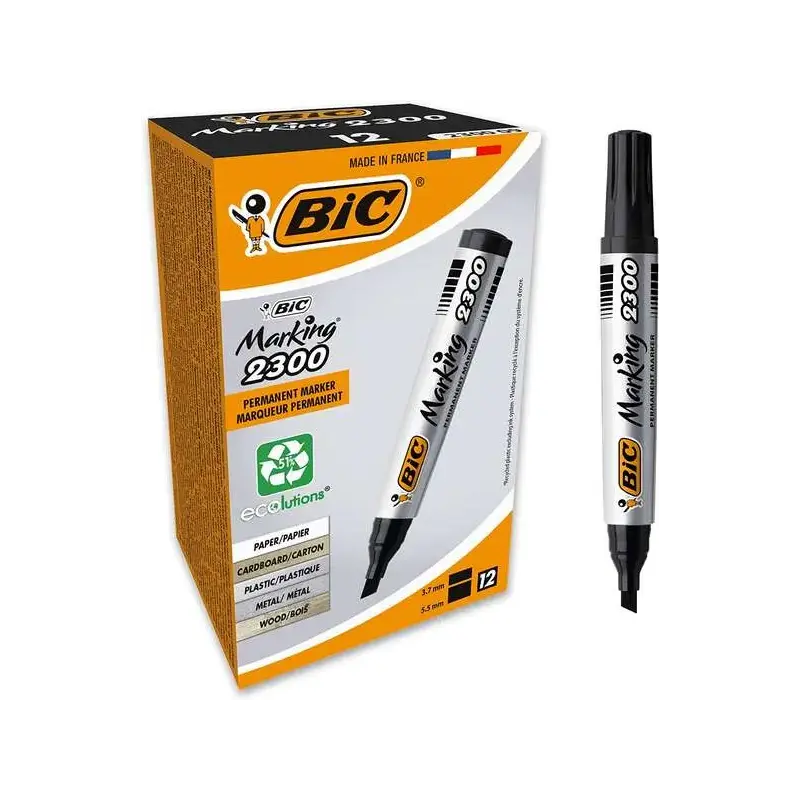 Bic Marking 2300 Ecolutions Rotulador Permanente - Punta Biselada - Trazo 3,7 - 5,5mm - Tinta con Base de Alcohol - Secado Rapid