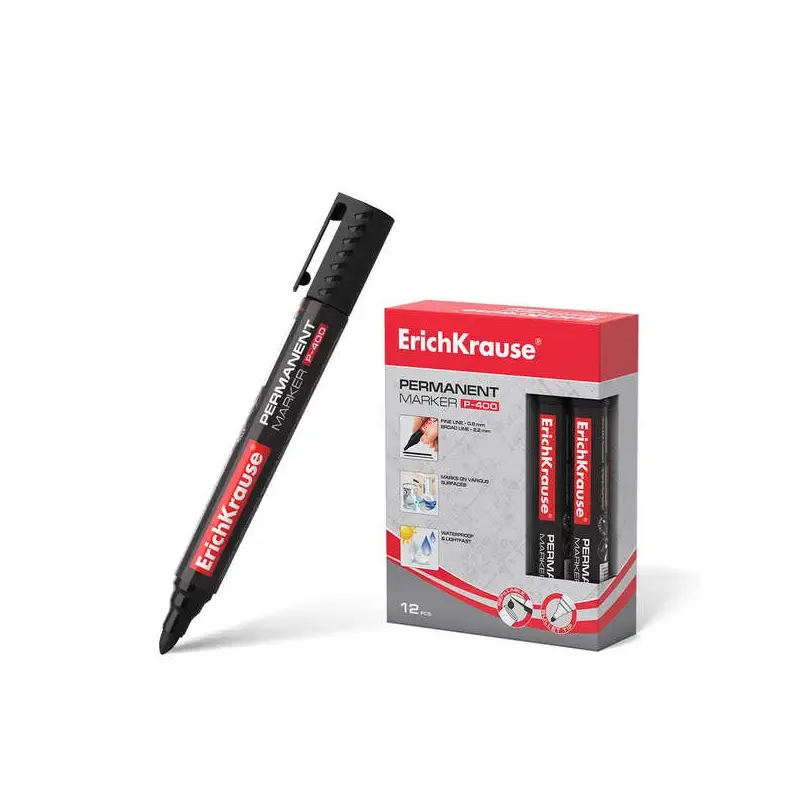 Erichkrause Marcador Permanente P-400 - Punta en Forma de Bala - Resistente a Multiples Superficies - Color Negro | Ahorro Impri