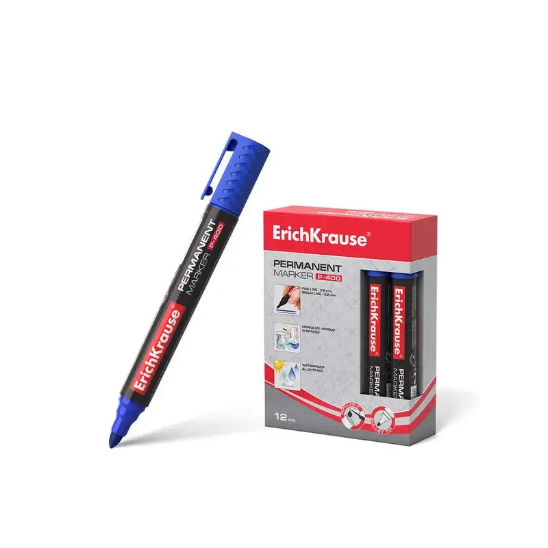Erichkrause Marcador Permanente P-400 - Punta en Forma de Bala - Resistente a Multiples Superficies - Color Azul | Ahorro Imprim