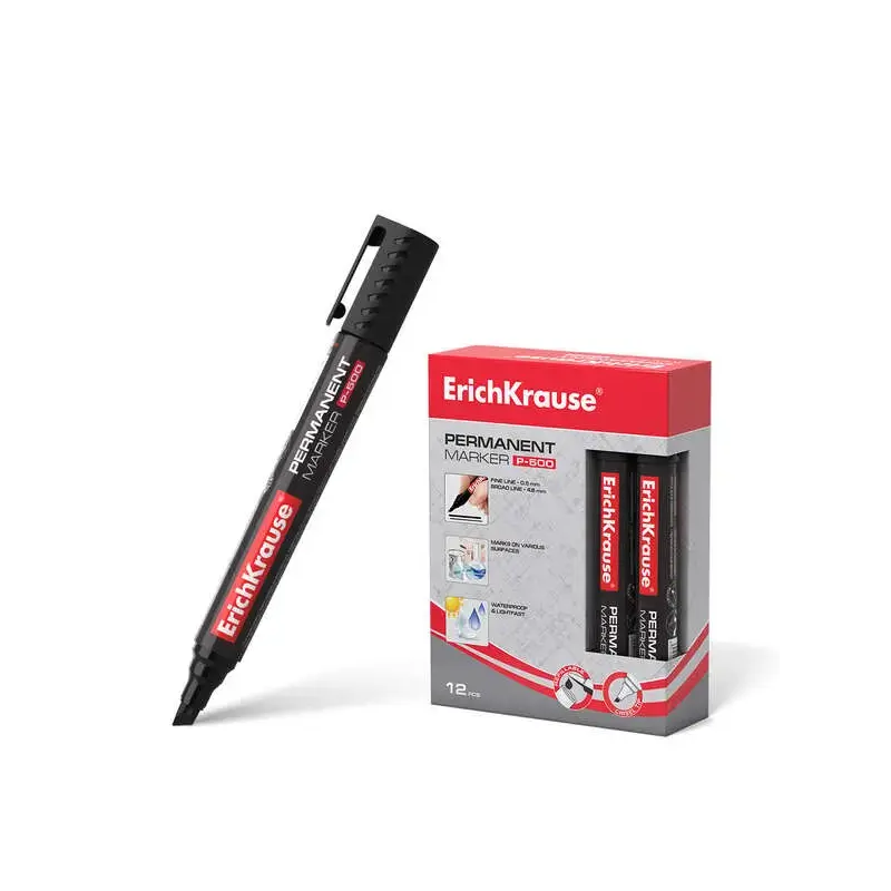 Erichkrause Marcador Permanente P-500 - Punta Biselada - Resistente al Agua y a los Rayos UV - Color Negro | Ahorro Imprimiendo