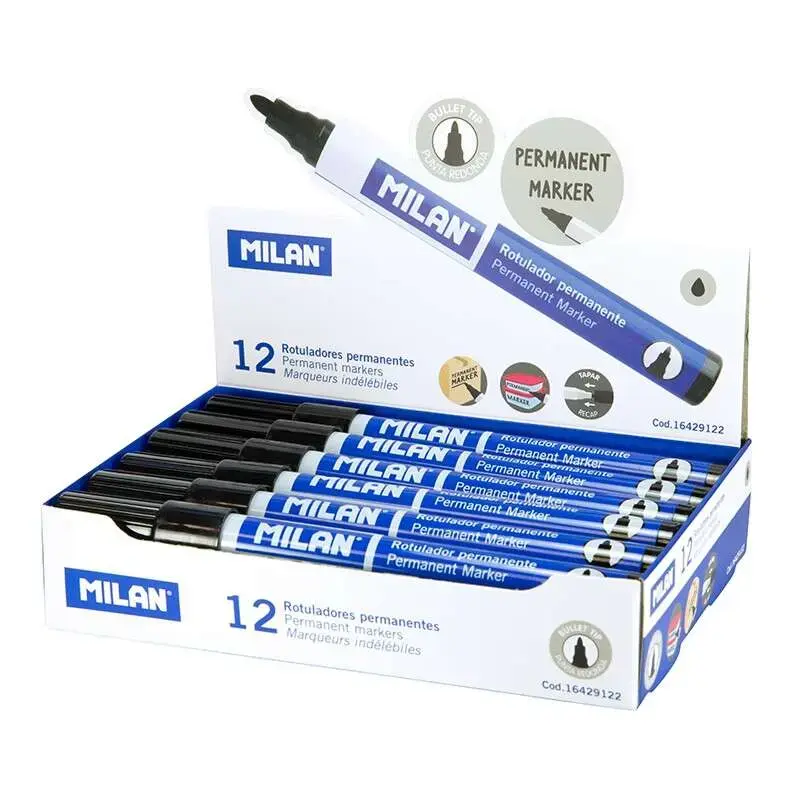 Milan Rotulador Permanente - Punta Redonda 4mm - Tinta a Base de Alcohol - Color Negro | Ahorro Imprimiendo