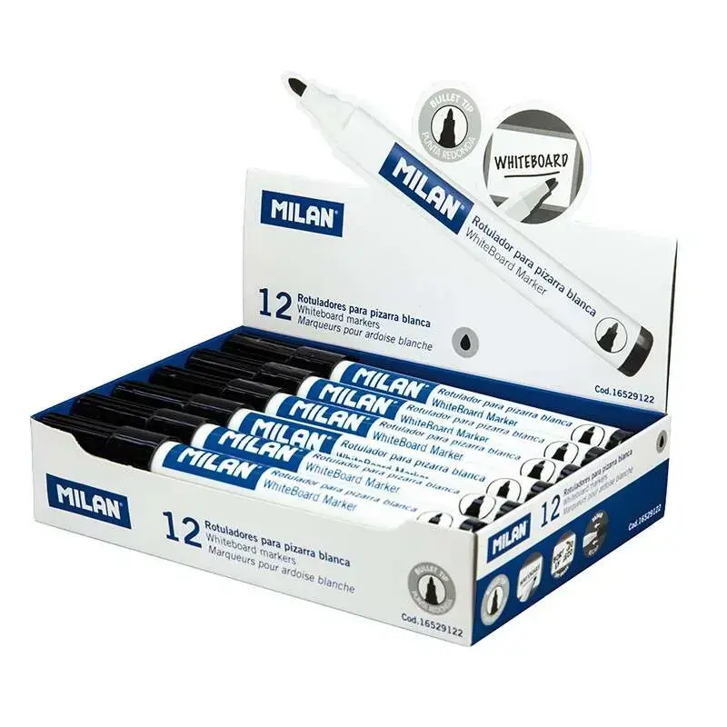 Milan Rotuladores para Pizarra Blanca con Punta Redonda - Punta 4.7 mm - Tinta a Base de Alcohol - Borrable en Seco - Color Negr