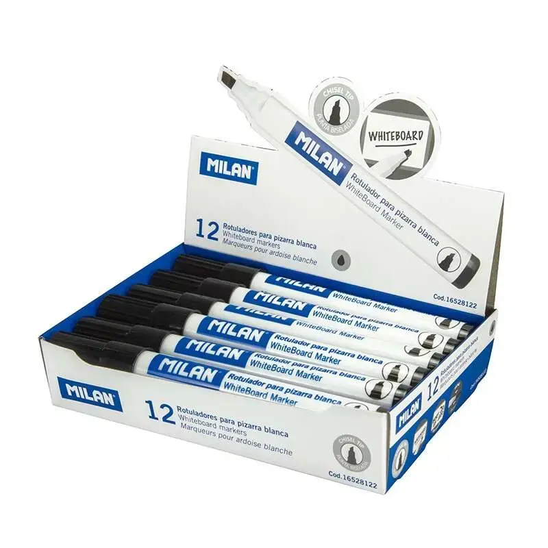 Milan Rotuladores para Pizarra Blanca con Punta Biselada - Punta 1 - 4 mm - Tinta a Base de Alcohol - Borrable en Seco - Color N