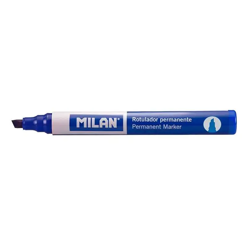 Milan Rotulador Permanente Punta Biselada - Punta 1 - 4mm - Tinta a Base de Alcohol - Color Azul | Ahorro Imprimiendo