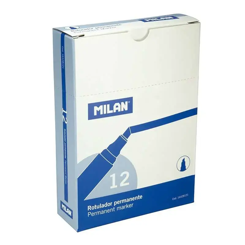 Milan Rotulador Permanente Punta Biselada - Punta 1 - 4mm - Tinta a Base de Alcohol - Color Azul | Ahorro Imprimiendo