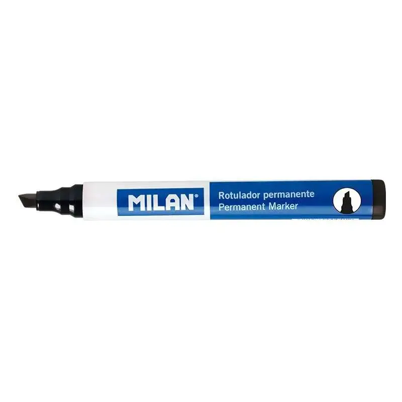 Milan Rotulador Permanente Punta Biselada - Punta 1 - 4mm - Tinta a Base de Alcohol - Color Negro | Ahorro Imprimiendo