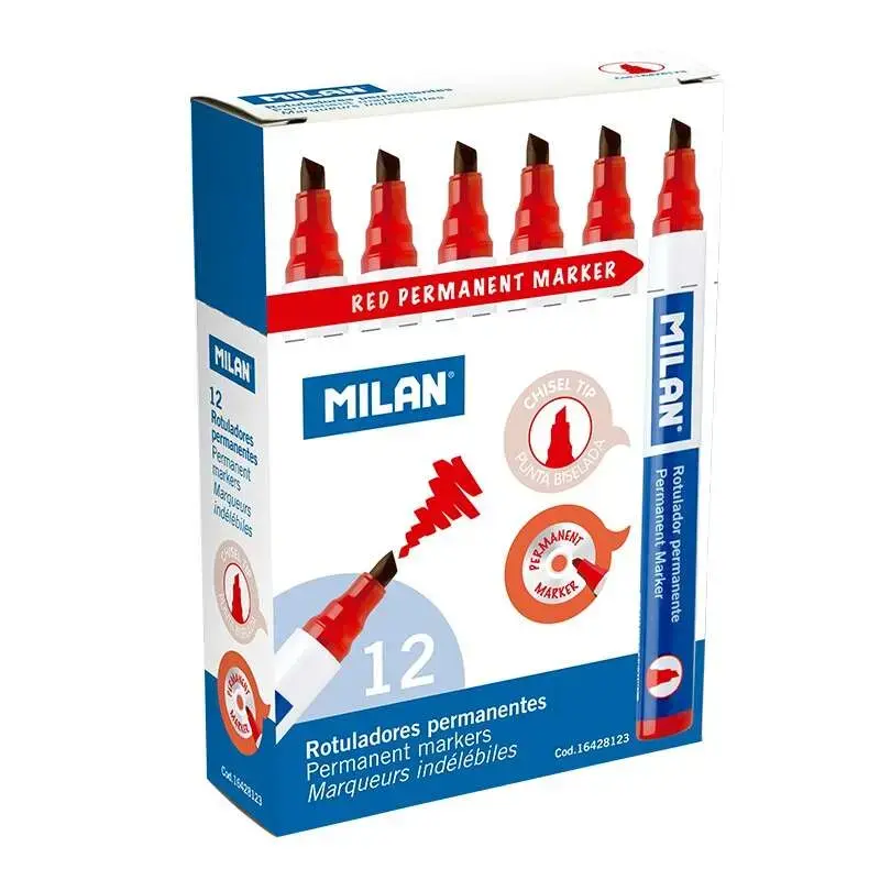 Milan Rotulador Permanente Punta Biselada - Punta 1 - 4mm - Tinta a Base de Alcohol - Color Rojo | Ahorro Imprimiendo
