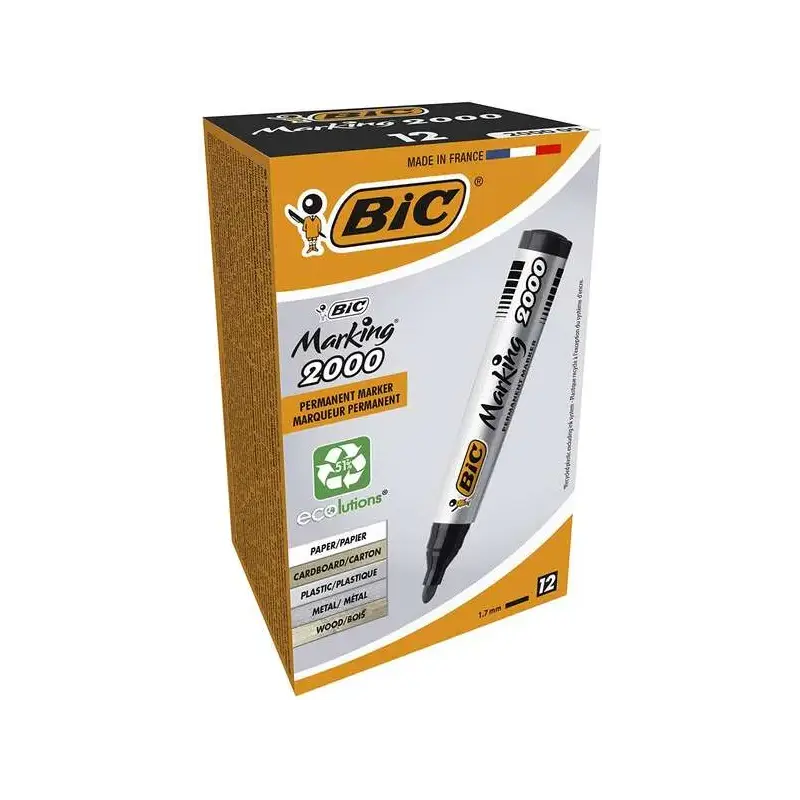 Bic Marking 2000 Ecolutions Rotulador Permanente - Tinta con Base de Alcohol - Ecologico - Secado Rapido - Color Negro | Ahorro