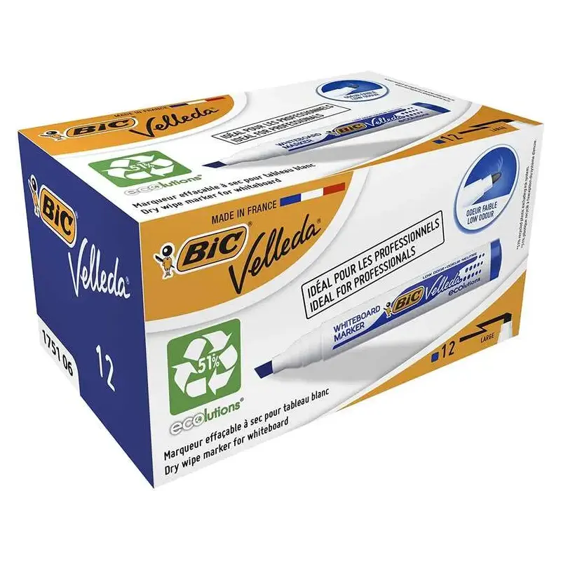 Bic Velleda 1751 ECOlutions Marcadores para Pizarra - Punta Biselada - Trazo entre 3mm y 5.5mm - Tinta con Base de Alcohol - Eco