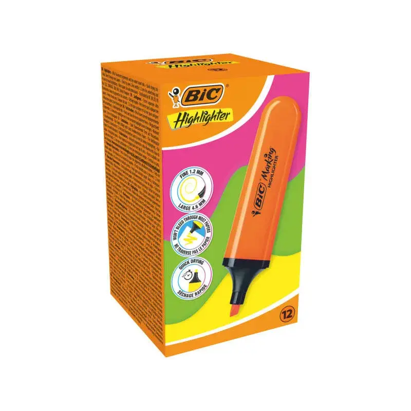 Bic Marking Highlighter Flat Marcador Fluorescente - Punta Biselada - Trazo entre 1.70 y 4.80 mm - Tinta con Base de Agua - Colo