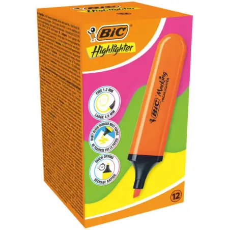 Bic Marking Highlighter Flat Marcador Fluorescente - Punta Biselada - Trazo entre 1.70 y 4.80 mm - Tinta con Base de Agua - Colo