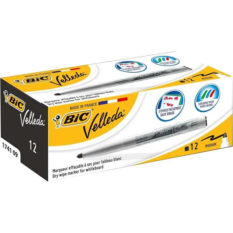 Bic Velleda 1741 Marcador para Pizarra - Punta de 4.5 mm - Trazo 1.4mm - Tinta con Base de Acetona - Borrado Optimo - Larga Dura