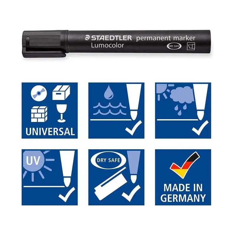 Staedtler Lumocolor 350 Rotulador Permanente - Punta Biselada 2-5mm aprox. - Tinta Base de Alcohol - Secado Rapido - Color Negro