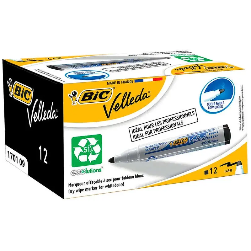 Bic Velleda 1701 ECOlutions Marcadores para Pizarra - Punta Redonda - Trazo de 1.5 mm - Tinta con Base de Alcohol - Ecologico -