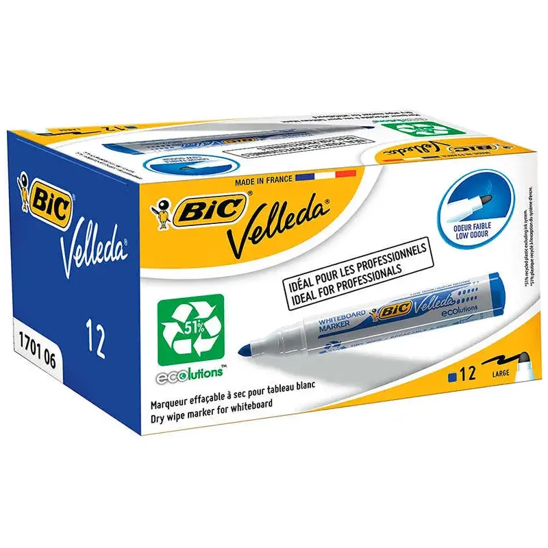 Bic Velleda 1701 ECOlutions Marcadores para Pizarra - Punta Redonda - Trazo de 1.5 mm - Tinta con Base de Alcohol - Ecologico -