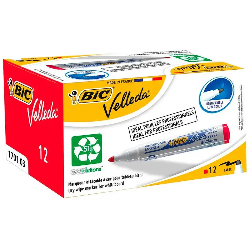 Bic Velleda 1701 ECOlutions Marcadores para Pizarra - Punta Redonda - Trazo de 1.5 mm - Tinta con Base de Alcohol - Ecologico -