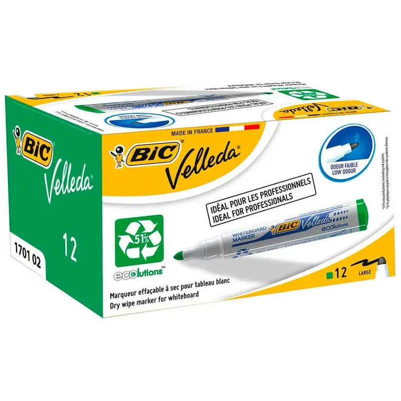 Bic Velleda 1701 ECOlutions Marcadores para Pizarra - Punta Redonda - Trazo de 1.5 mm - Tinta con Base de Alcohol - Ecologico -