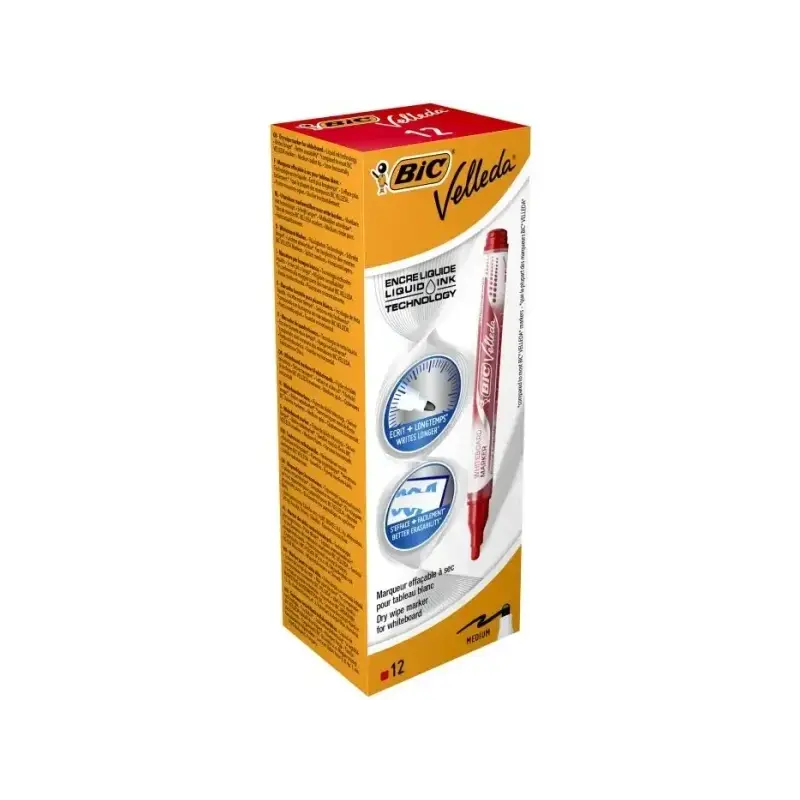 Bic Velleda Liquid Ink Marcador para Pizarra - Punta Media - Trazo 2.3mm - Tinta Liquida con Base de Alcohol - Color Rojo | Ahor