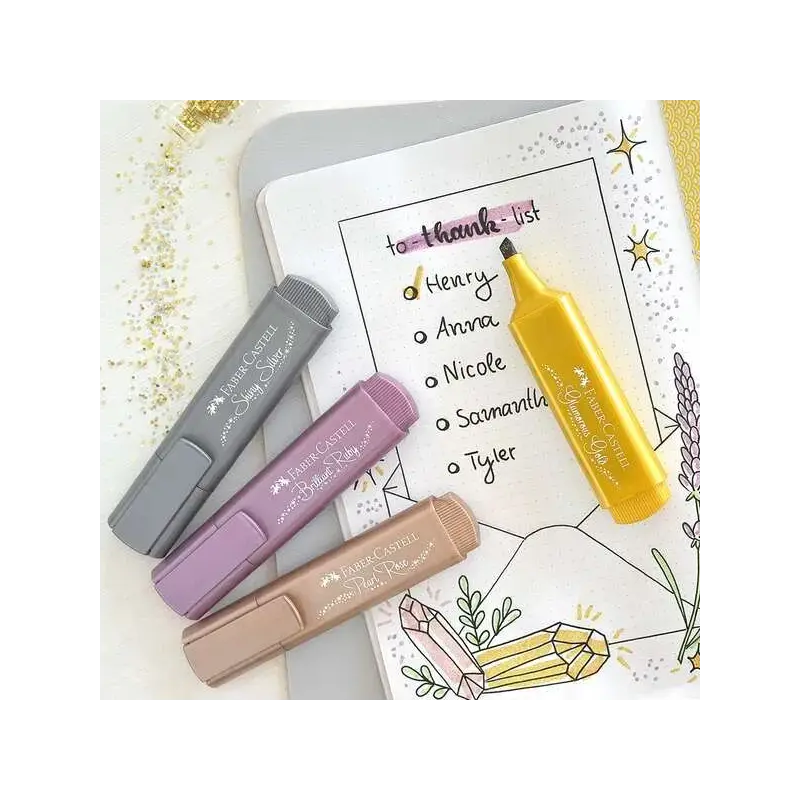 Faber-Castell Textliner 46 Metallic Marcador Fluorescente - Punta Biselada - Trazo entre 1mm y 5mm - Tinta con Base de Agua - Co