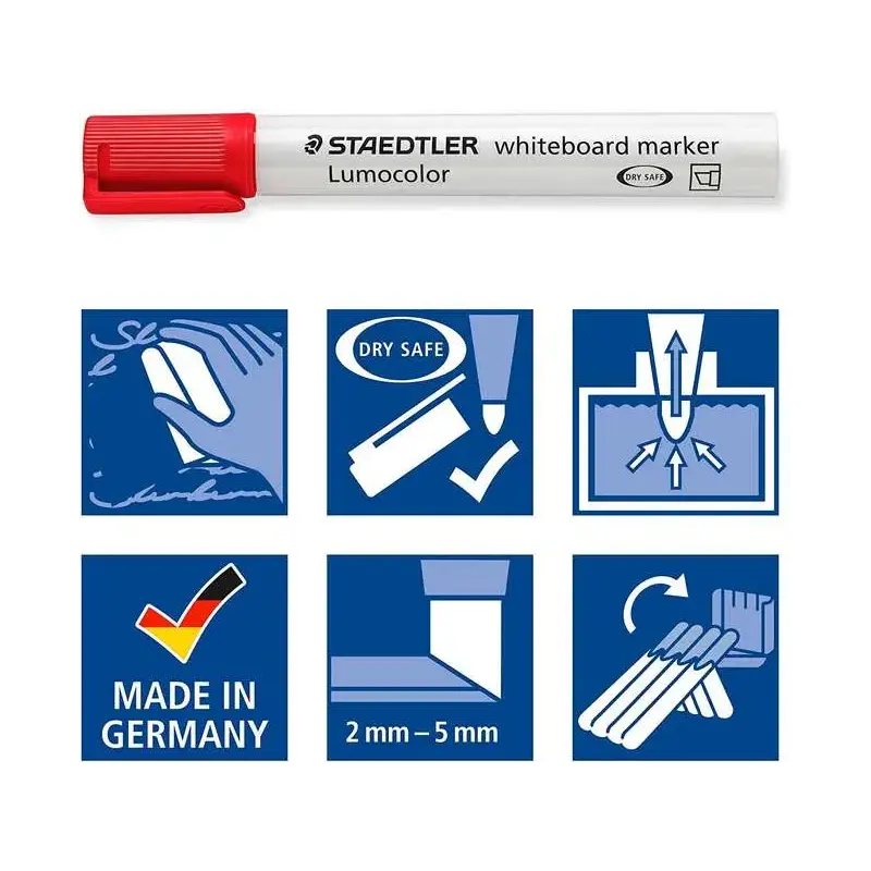 Staedtler Lumocolor 351 Marcador para Pizarra Blanca - Punta Biselada 2 - 5mm Aprox - Secado Rapido - Color Rojo | Ahorro Imprim