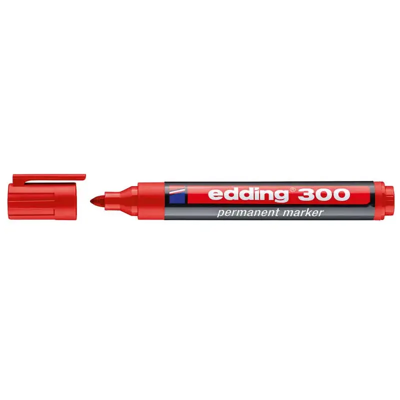 Edding 300 Rotulador Permanente - Punta Redonda - Trazo entre 1.5 y 3 mm. - Tinta Casi Inodora - Capuchon con Clip - Secado Rapi