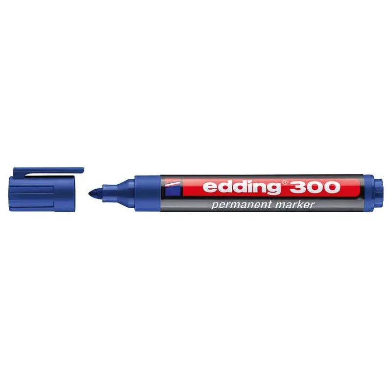 Edding 300 Rotulador Permanente - Punta Redonda - Trazo entre 1.5 y 3 mm. - Tinta Casi Inodora - Capuchon con Clip - Secado Rapi