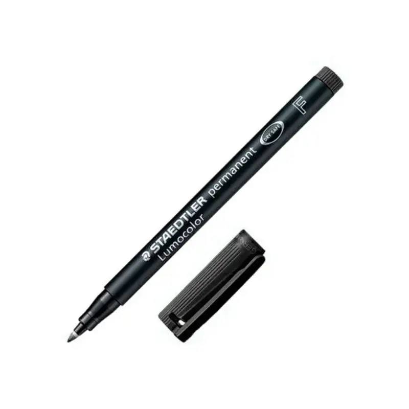 Staedtler Lumocolor 318 Rotulador Permanente - Punta Fina Redonda - Trazo 0.6mm - Capuchon con Clip - Secado Rapido - Color Negr