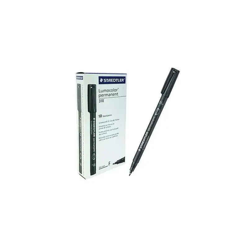 Staedtler Lumocolor 318 Rotulador Permanente - Punta Fina Redonda - Trazo 0.6mm - Capuchon con Clip - Secado Rapido - Color Negr