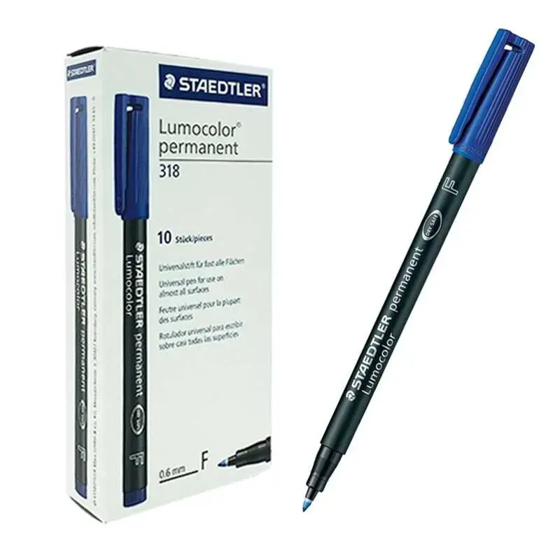 Staedtler Lumocolor 318 Rotulador Permanente - Punta Fina Redonda - Trazo 0.6mm - Capuchon con Clip - Secado Rapido - Color Azul