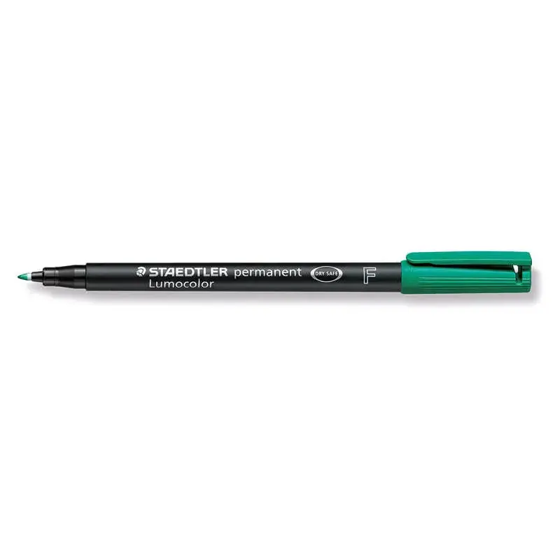 Staedtler Lumocolor 318 Rotulador Permanente - Punta Fina Redonda - Trazo 0.6mm - Capuchon con Clip - Secado Rapido - Color Verd