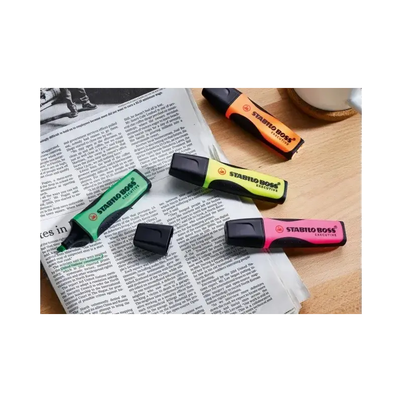 Stabilo Boss Executive Marcador Fluorescente - Zona de Agarre - Trazo entre 2 y 5mm - Recargable - Tinta con Base de Agua - Colo
