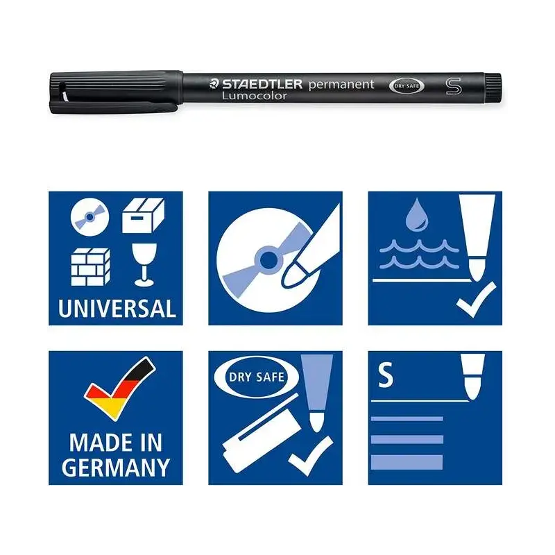 Staedtler Lumocolor Permanent 313 Rotulador Permanente de Punta Fina - Trazo 0.4mm - Secado Rapido - Color Negro | Ahorro Imprim