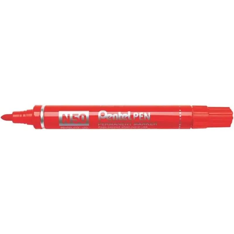 Pentel Pen N50 Rotulador Permanente - Punta de 4.3mm - Resistente a Agua y Luz - Color Rojo | Ahorro Imprimiendo