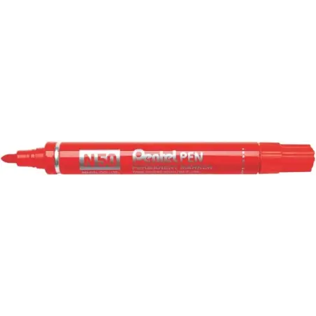 Pentel Pen N50 Rotulador Permanente - Punta de 4.3mm - Resistente a Agua y Luz - Color Rojo | Ahorro Imprimiendo
