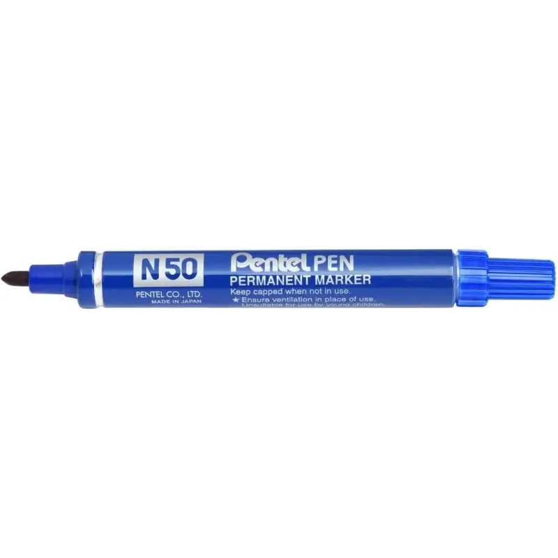 Pentel Pen N50 Rotulador Permanente - Punta de 4.3mm - Resistente a Agua y Luz - Color Azul | Ahorro Imprimiendo