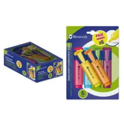 Bismark Pack de 6 Marcadores Fluorescentes Neon - Tinta de Secado Rapido - Ideal para Subrayar y Resaltar - Diseño Ergonomico -