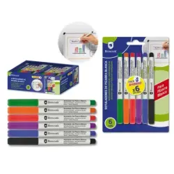 Bismark Pack de 6 Rotuladores para Pizarra Blanca - Punta Fina - Tinta de Secado Rapido - Borrado Facil - Colores Surtidos | Aho