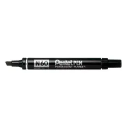 Pentel Pen N60 Rotulador Permanente - Punta Biselada Resistente y Duradera - Resistente a Agua y Luz - Color Negro | Ahorro Impr