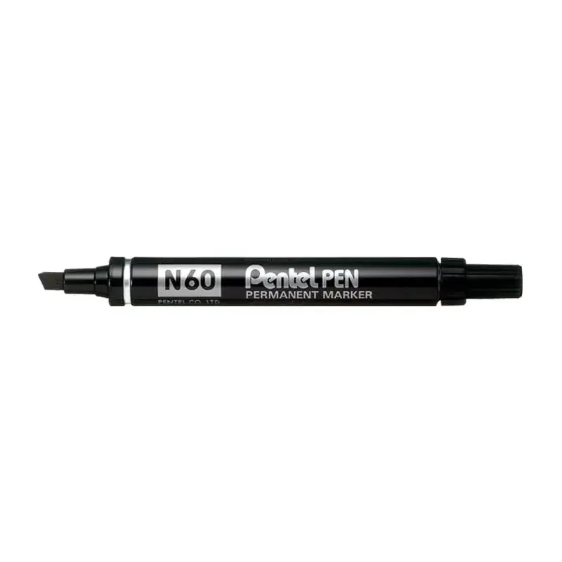 Pentel Pen N60 Rotulador Permanente - Punta Biselada Resistente y Duradera - Resistente a Agua y Luz - Color Negro | Ahorro Impr
