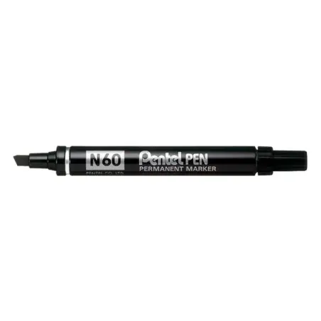 Pentel Pen N60 Rotulador Permanente - Punta Biselada Resistente y Duradera - Resistente a Agua y Luz - Color Negro | Ahorro Impr