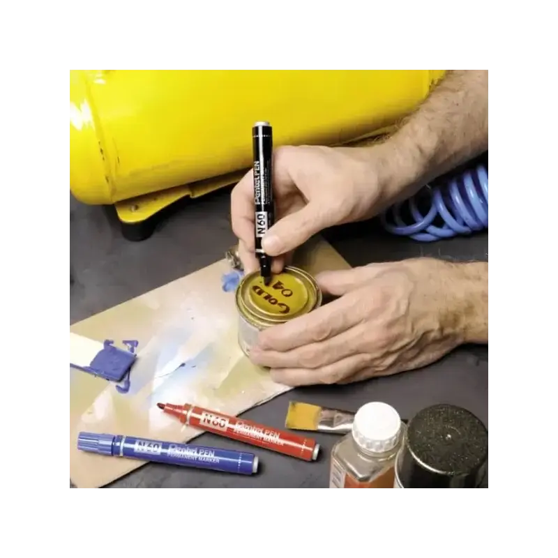 Pentel Pen N60 Rotulador Permanente - Punta Biselada Resistente y Duradera - Resistente a Agua y Luz - Color Negro | Ahorro Impr