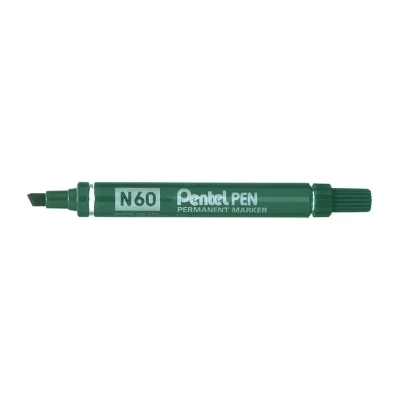 Pentel Pen N60 Rotulador Permanente - Punta Biselada Resistente y Duradera - Resistente a Agua y Luz - Color Verde | Ahorro Impr